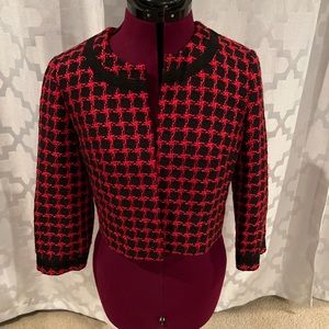 Karl Lagerfeld Paris Crop Red and Black Tweed Blazer Jacket. - Size Small